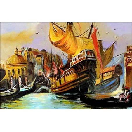  Obraz olejny ręcznie malowany 60x90cm Pomarańczowe żagle Wenecji