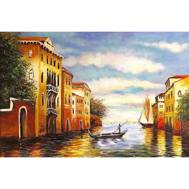  Obraz olejny ręcznie malowany 60x90cm Samotna gondola w Wenecji