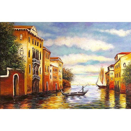  Obraz olejny ręcznie malowany 60x90cm Samotna gondola w Wenecji