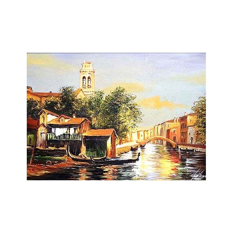  Obraz olejny ręcznie malowany 50x70cm Nastrojowy zachód słońca nad Wenecją