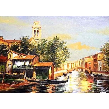  Obraz olejny ręcznie malowany 50x70cm Nastrojowy zachód słońca nad Wenecją