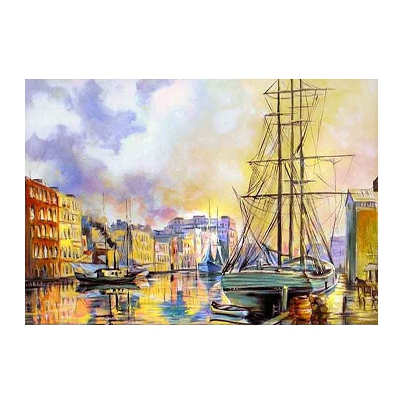 Obraz olejny ręcznie malowany 120x180cm Malowniczy port Wenecji