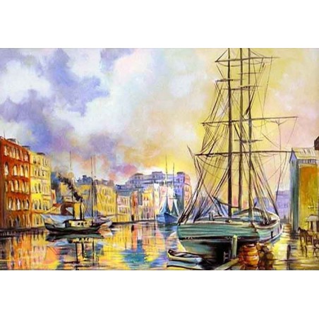  Obraz olejny ręcznie malowany 120x180cm Malowniczy port Wenecji