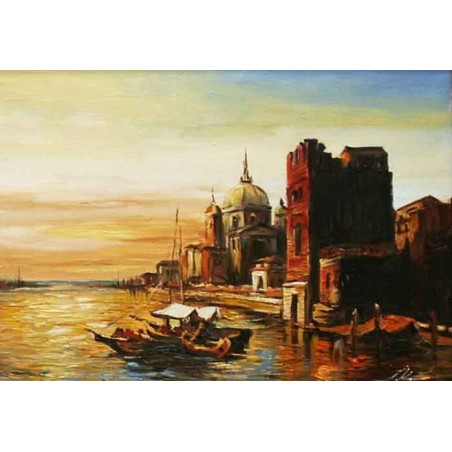  Obraz olejny ręcznie malowany 120x180cm Łódź i zachód słońca w Wenecji