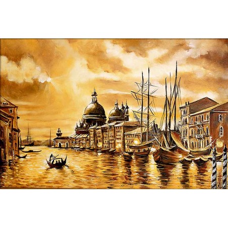  Obraz olejny ręcznie malowany 60x90cm Miasto w porcie Wenecji