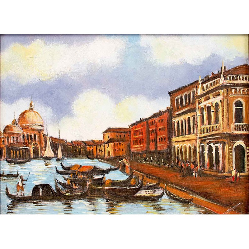  Obraz olejny ręcznie malowany 50x60cm Kanał wodny w Wenecji