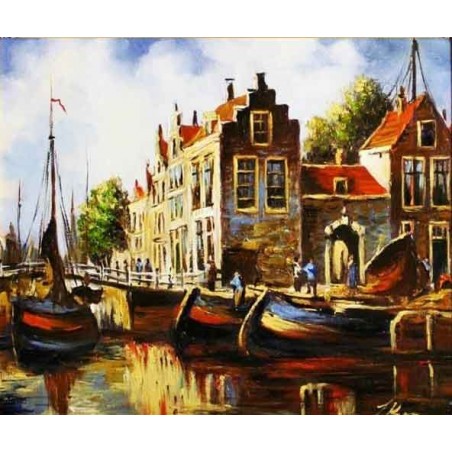  Obraz olejny ręcznie malowany 50x60cm Kolorowe gondole w Wenecji