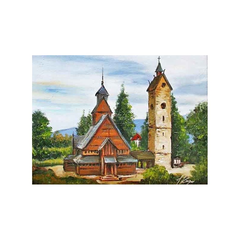  Obraz olejny ręcznie malowany 50x60cm Świątynia Wang w Karpaczu