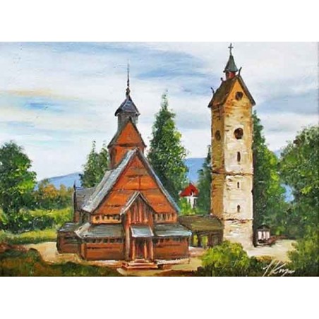  Obraz olejny ręcznie malowany 50x60cm Świątynia Wang w Karpaczu