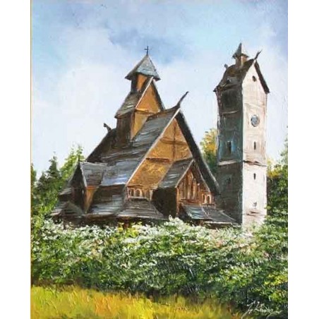  Obraz olejny ręcznie malowany 50x60cm Stara świątynia Wang w Karpaczu