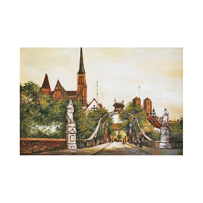  Obraz olejny ręcznie malowany 60x90cm Brama do miasta Wrocław