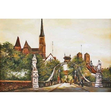  Obraz olejny ręcznie malowany 60x90cm Brama do miasta Wrocław