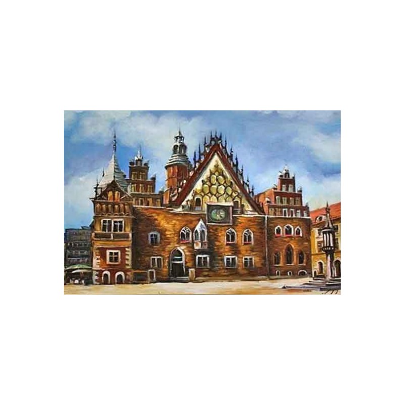  Obraz olejny ręcznie malowany 60x90cm Zaczarowane budynki Wrocławia