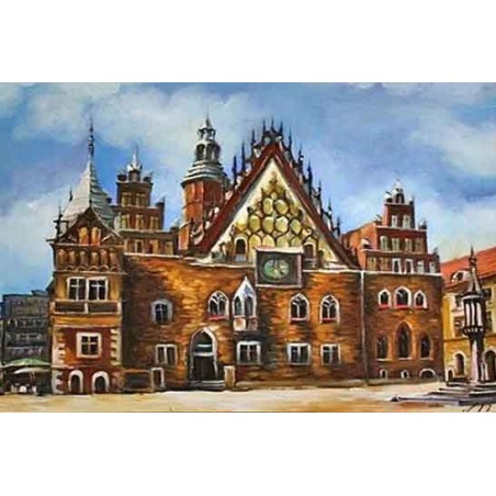  Obraz olejny ręcznie malowany 60x90cm Zaczarowane budynki Wrocławia