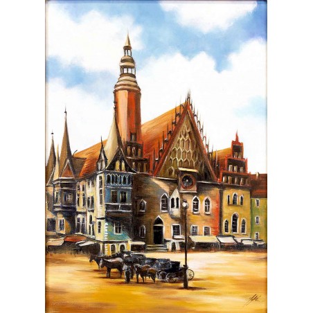  Obraz olejny ręcznie malowany 50x70cm Melancholijny plac Wrocławia