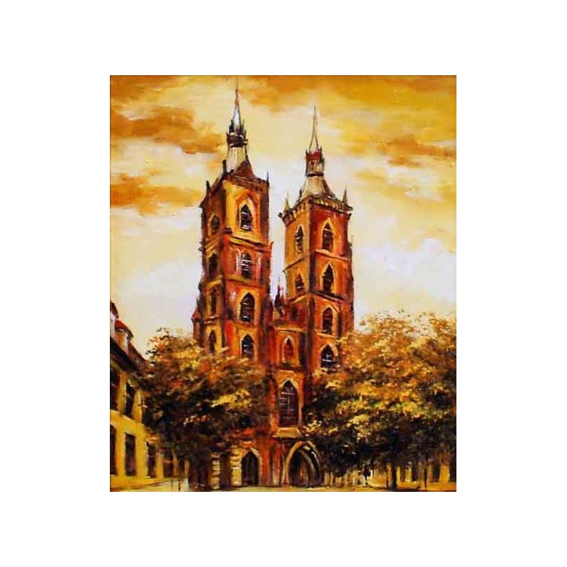  Obraz olejny ręcznie malowany 50x60cm Złote niebo nad Wrocławiem