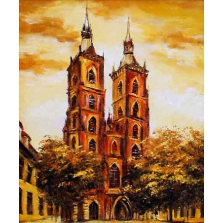  Obraz olejny ręcznie malowany 50x60cm Złote niebo nad Wrocławiem