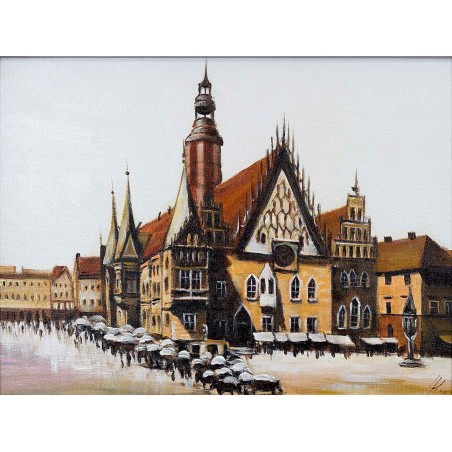  Obraz olejny ręcznie malowany 50x60cm Jesienny dzień we Wrocławiu
