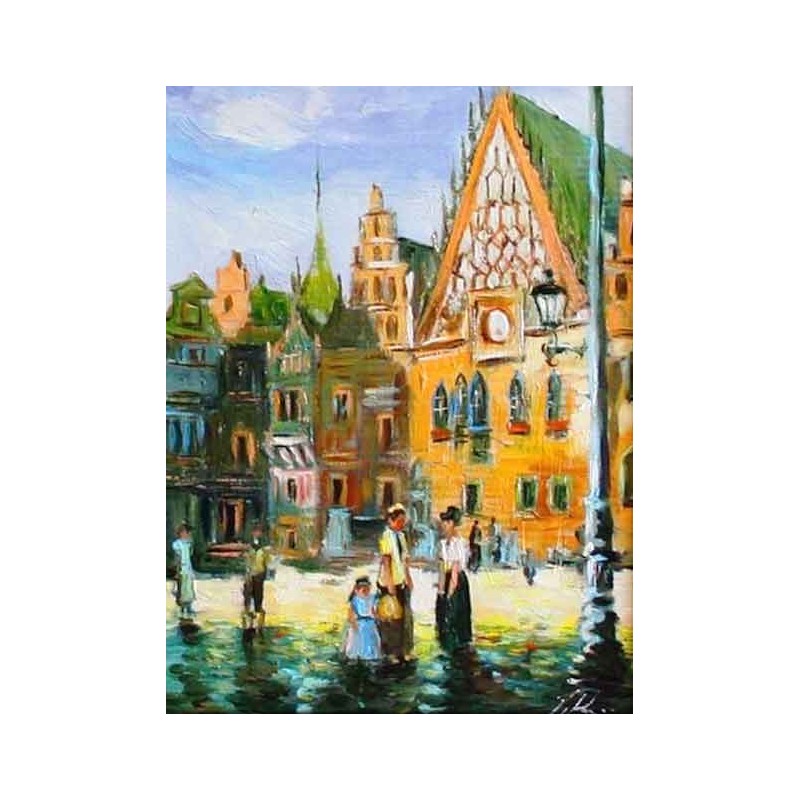  Obraz olejny ręcznie malowany 50x60cm Magiczna uliczka Wrocławia