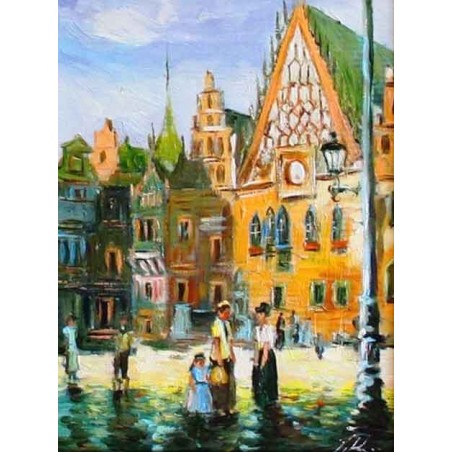  Obraz olejny ręcznie malowany 50x60cm Magiczna uliczka Wrocławia