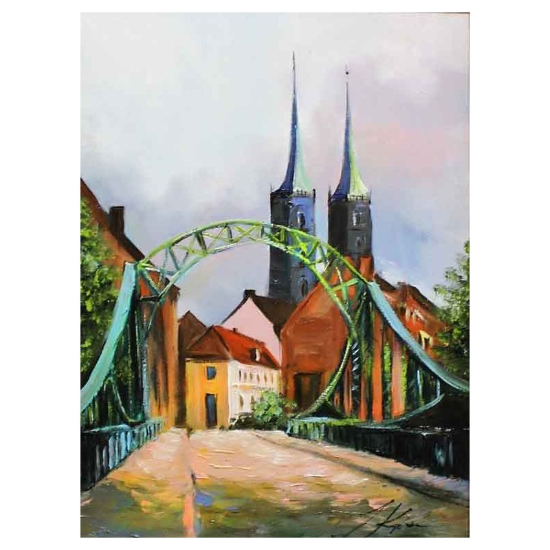  Obraz olejny ręcznie malowany 50x60cm Słoneczne miasto Wrocław