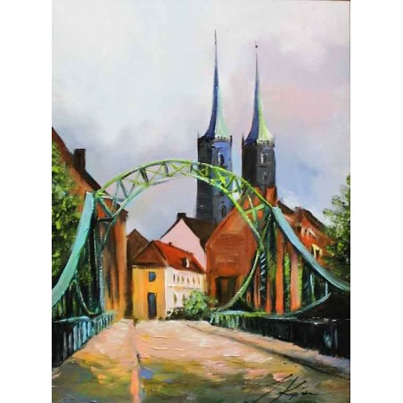  Obraz olejny ręcznie malowany 50x60cm Słoneczne miasto Wrocław