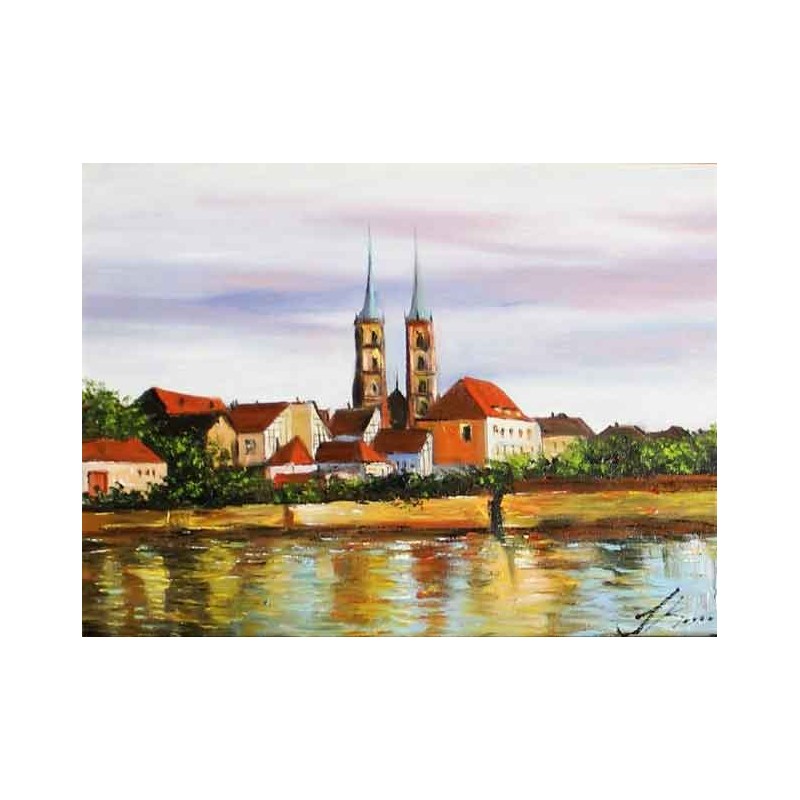  Obraz olejny ręcznie malowany 50x60cm Widok na Wrocław