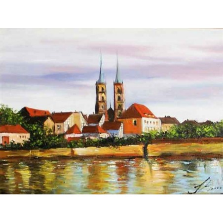  Obraz olejny ręcznie malowany 50x60cm Widok na Wrocław