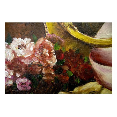  Obraz malowany Władysław Czachórski Dama w liliowej sukni z kwiatami 80x120cm