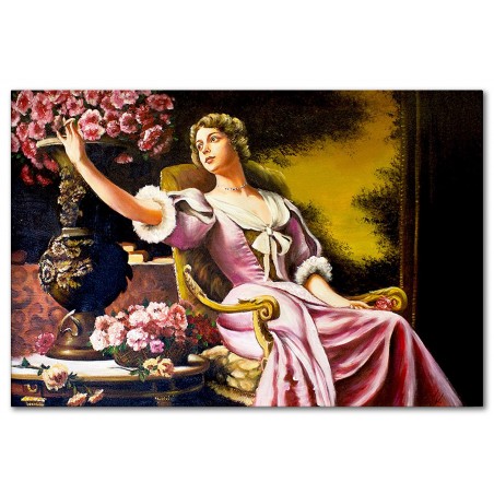  Obraz malowany Władysław Czachórski Dama w liliowej sukni z kwiatami 80x120cm