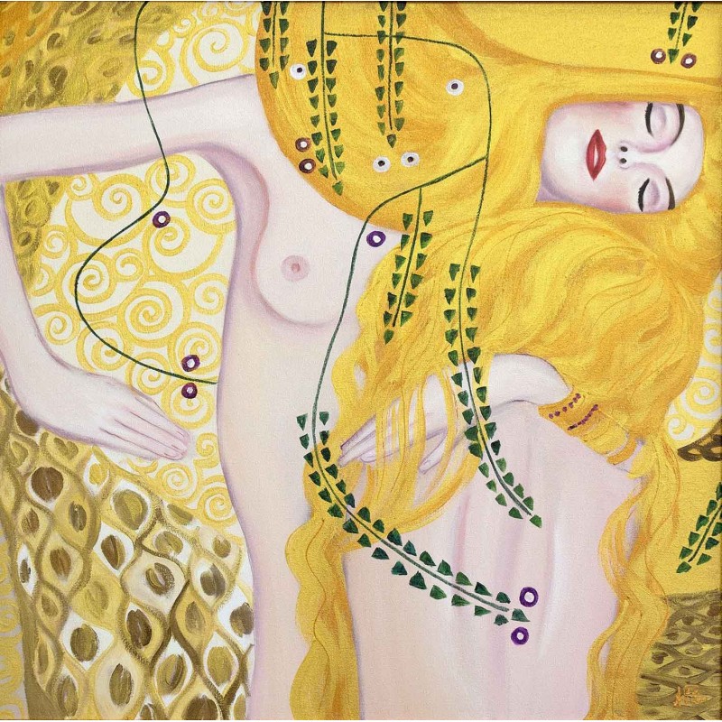  Obraz olejny ręcznie malowany Gustav Klimt Węże wodne 90x90cm