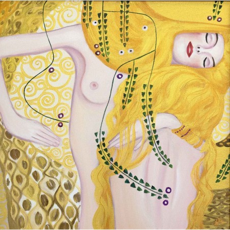  Obraz olejny ręcznie malowany Gustav Klimt Węże wodne 90x90cm