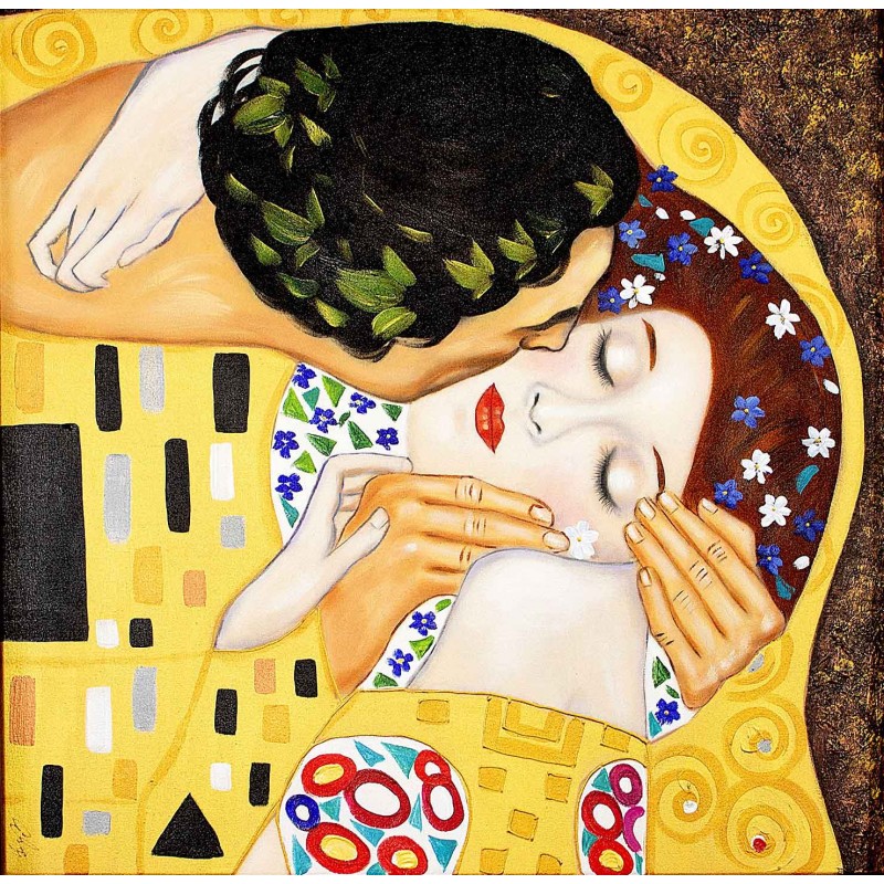  Obraz olejny ręcznie malowany Gustav Klimt Pocałunek 90x90cm