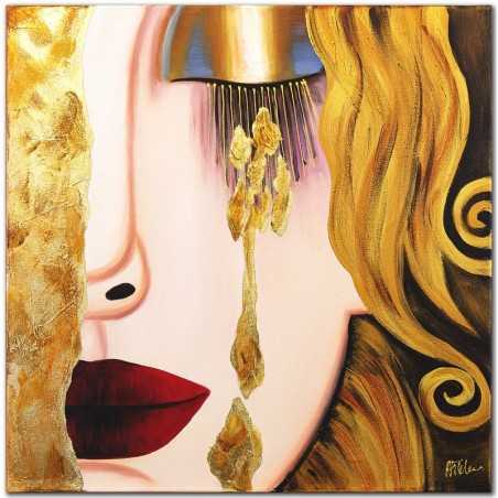  Obraz olejny ręcznie malowany z elementami płatków złota 60x60cm Gustav Klimt Złote Łzy Frei