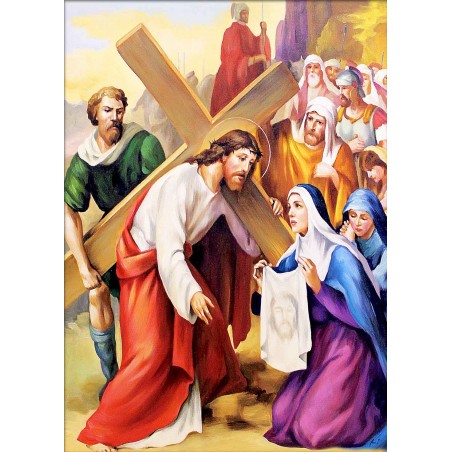  Obraz ręcznie malowany 50x70cm Droga Krzyżowa Stacja VI Weronika ociera twarz Jezusowi