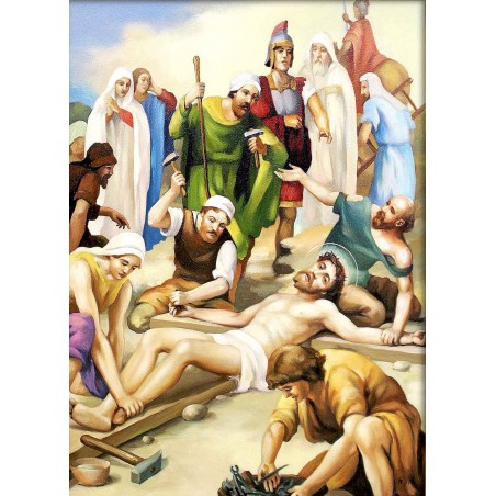  Obraz ręcznie malowany 50x70cm Droga Krzyżowa Stacja XI Jezus przybity do krzyża