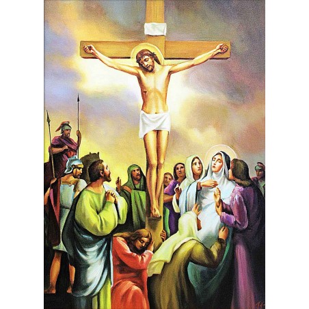  Obraz ręcznie malowany 50x70cm Droga Krzyżowa Stacja XII Jezus umiera na krzyżu