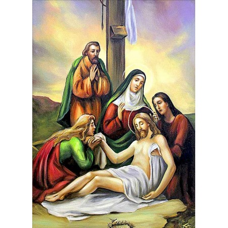  Obraz ręcznie malowany 50x70cm Droga Krzyżowa Stacja XIII Jezus zdjęty z krzyża