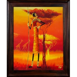  Obraz olejny ręcznie malowany 53x64cm Wysoka postać i drzewo