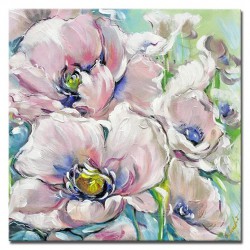  Obraz olejny ręcznie malowany 40x40cm Kwiaty na zielonym tle