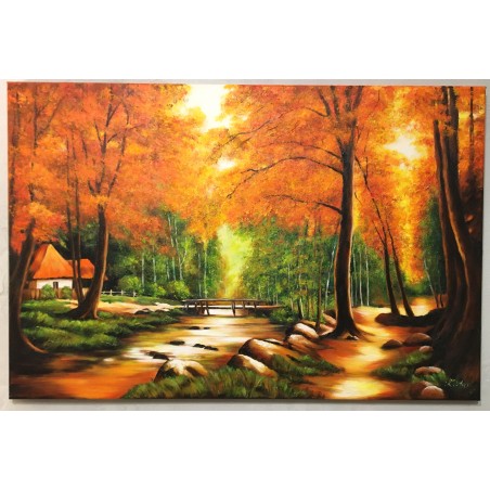  Obraz olejny ręcznie malowany Pejzaż 80x120cm Jesienny las soczyste kolory