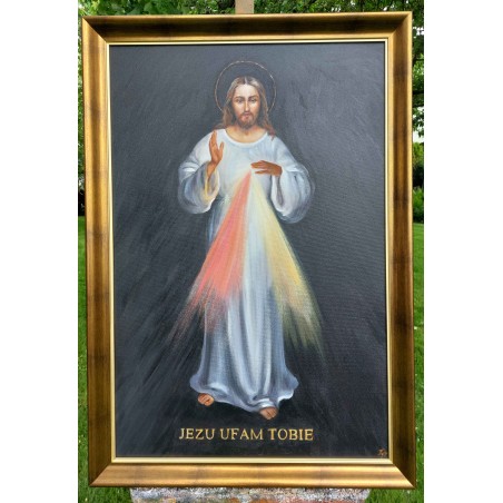  Obraz ręcznie malowany z Jezusem Chrystusem Jezu Ufam Tobie 70x100 cm Jezus Wileński w ramie D970zmd
