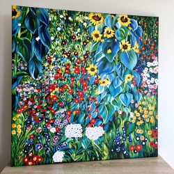  Obraz olejny ręcznie malowany Gustav Klimt Ogród wiejski ze słonecznikami 100x100cm