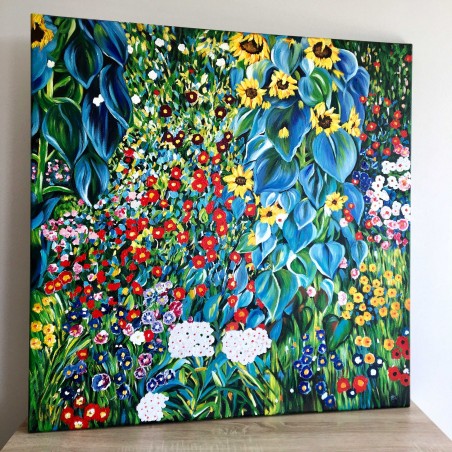  Obraz olejny ręcznie malowany Gustav Klimt Ogród wiejski ze słonecznikami 100x100cm