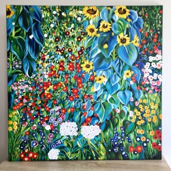  Obraz olejny ręcznie malowany Gustav Klimt Ogród wiejski ze słonecznikami 100x100cm