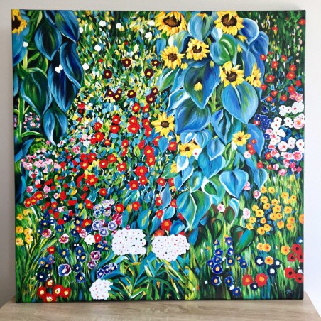  Obraz olejny ręcznie malowany Gustav Klimt Ogród wiejski ze słonecznikami 100x100cm