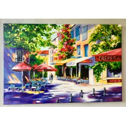  Obraz olejny ręcznie malowany 50x70cm Kolorowe kawiarnie w Paryżu