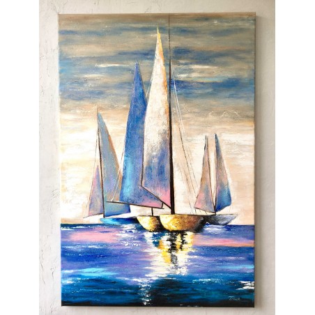  Obraz malowany Jachty na spokojnym morzu 60x90cm