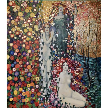  Obraz ręcznie malowany z elementami płatków złota 80x90cm Galileo Chini Życie i animacja łąk 1914