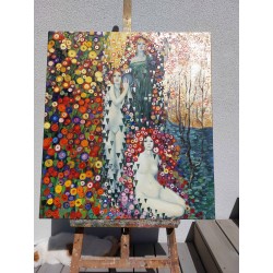  Obraz ręcznie malowany z elementami płatków złota 80x90cm Galileo Chini Życie i animacja łąk 1914